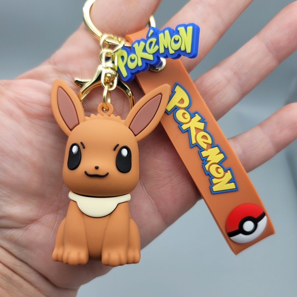 Eevee 3D Pokemon Figure Keychain with Carrying Strap